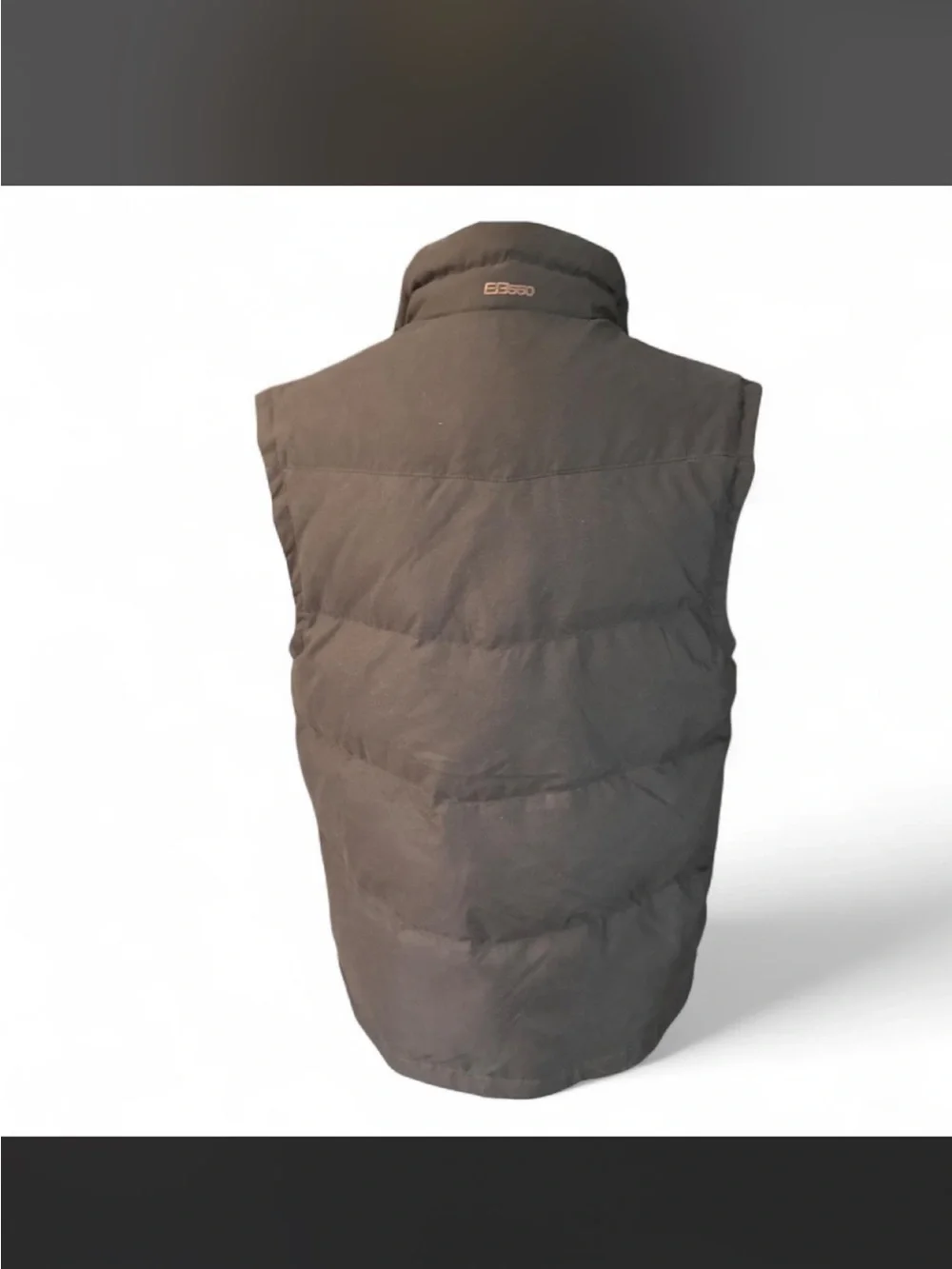 Eddie Bauer Men's Black Quilted Goose Down Insulated Vest with High Collar